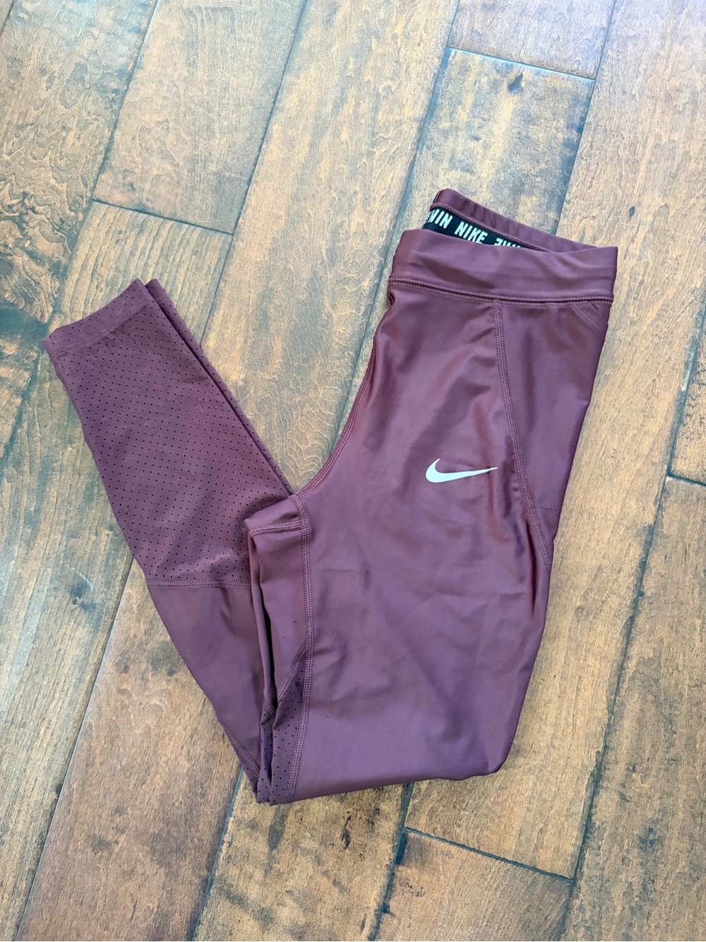 Nike Burgundy Performance Leggings with Reflective Swoosh